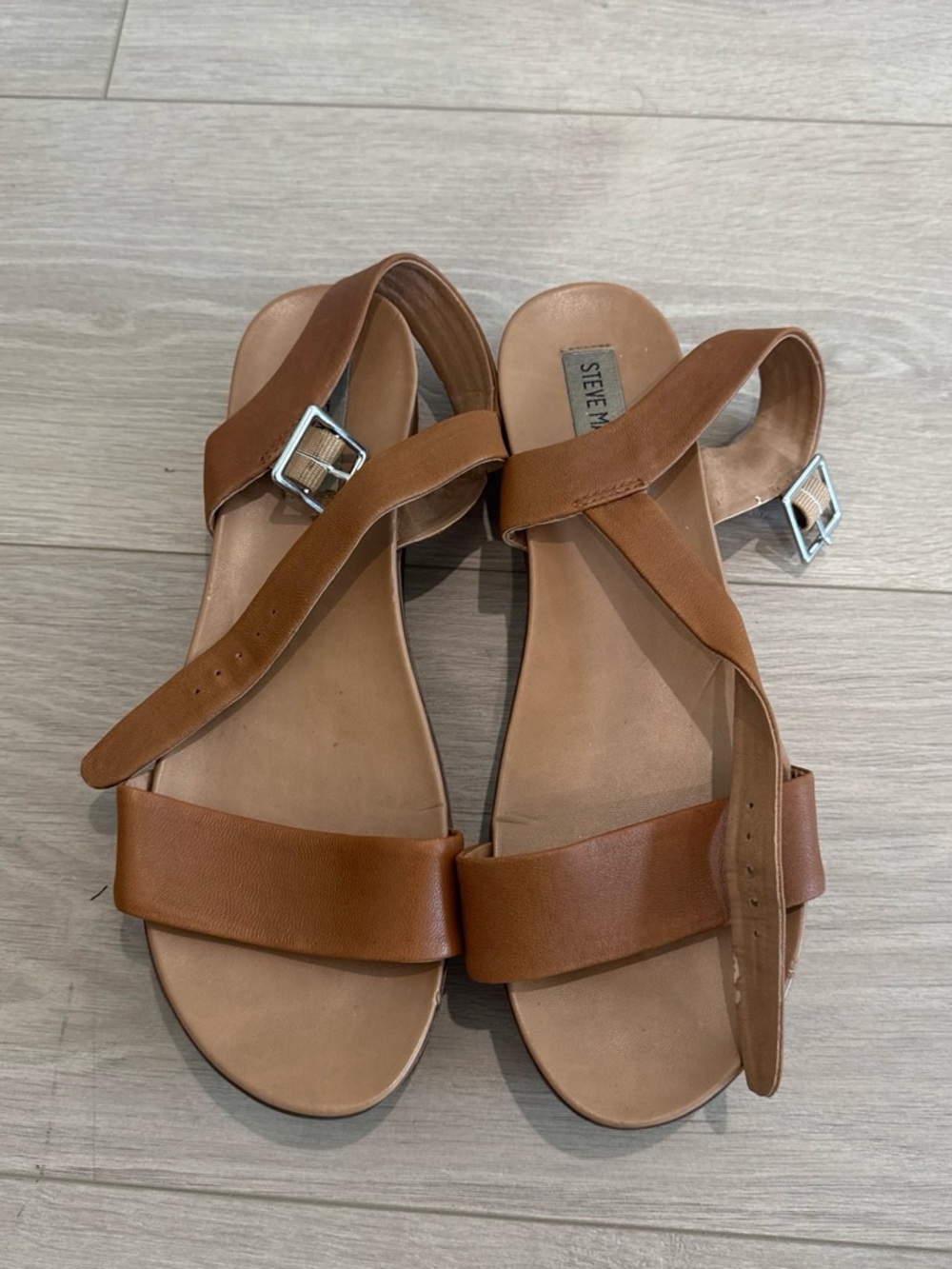 Steve Madden Cognac Brown Leather Cross-Strap Sandals